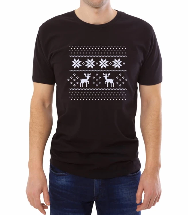Czarny T-shirt męski ze świątecznym wzorem