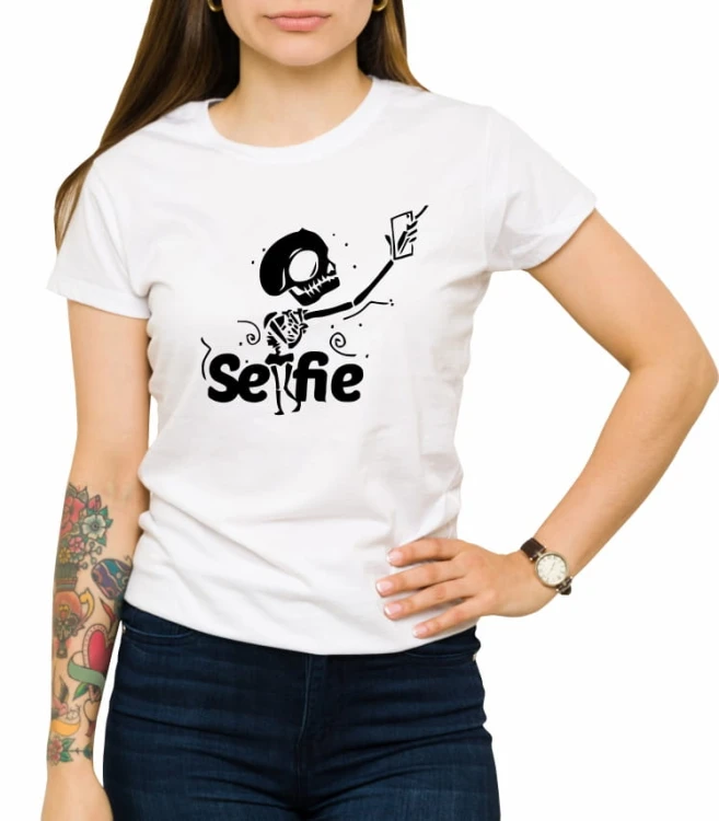 Biały T-shirt damski selfie