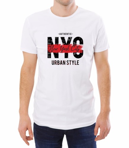 Biała męska koszulka z napisem authentic New York City urban style