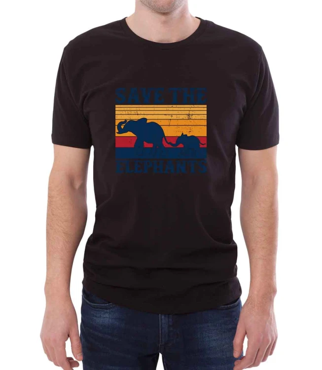 Czarny T-shirt dla niego ze słoniami
