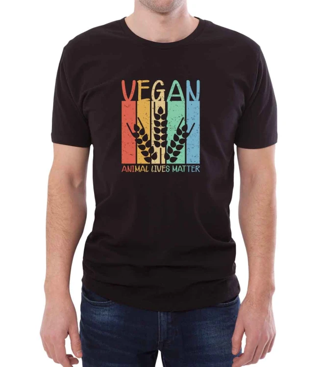 Czarny męski T-shirt dla wegetarian - życie zwierząt się liczy