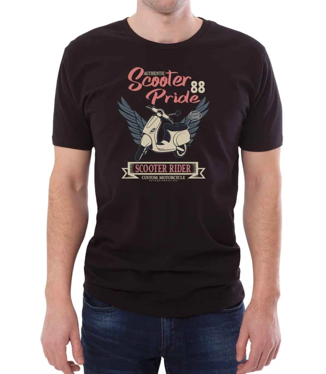 Czarny męski T-shirt ze skuterem