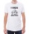 Biały męski T-shirt z motocyklistą i tekstem I ride so I don't choke people