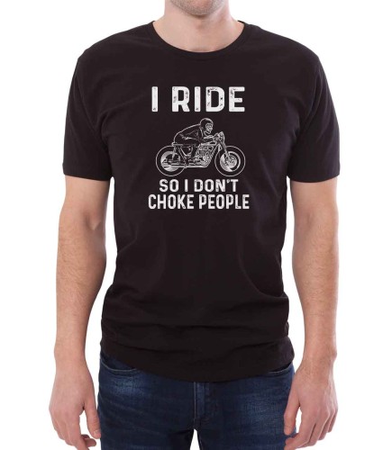 Czarny T-shirt dla motocyklisty z poczuciem humoru
