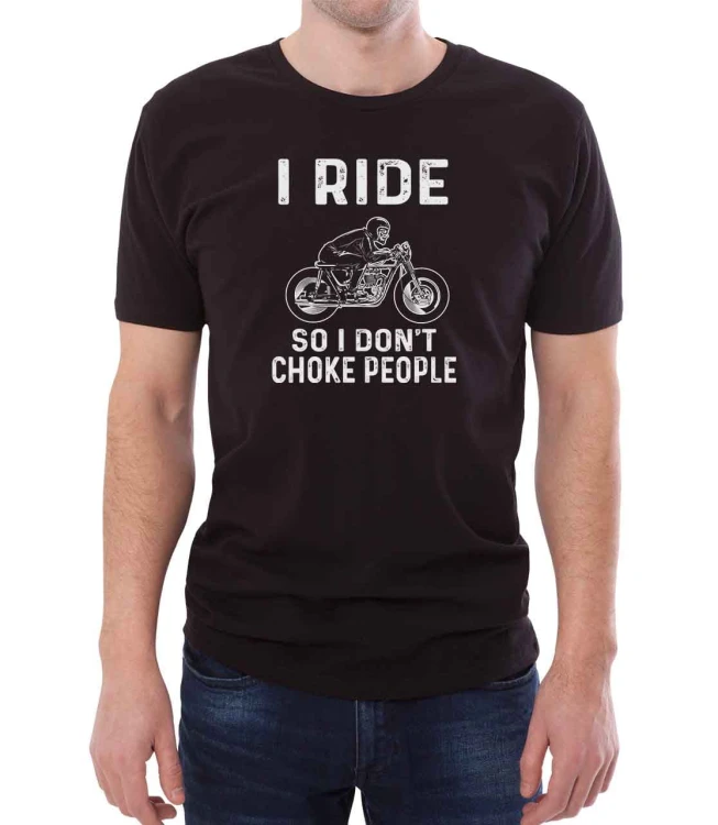 Czarny T-shirt dla motocyklisty z poczuciem humoru