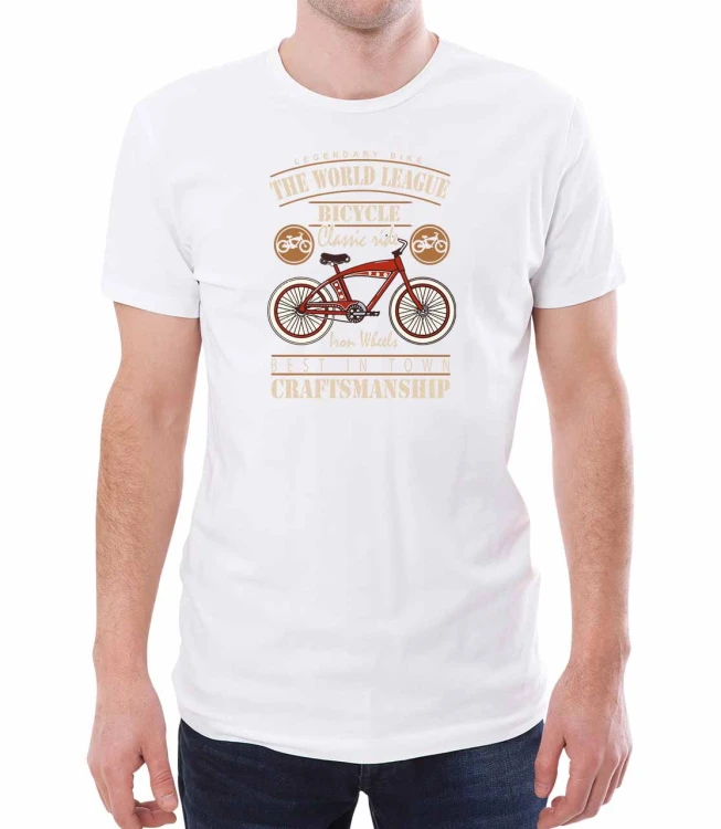 Biały  męski T-shirt z klasycznym rowerem