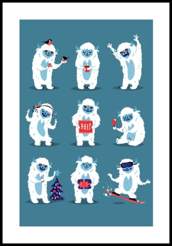Plakat świąteczny yeti z białym marginesem