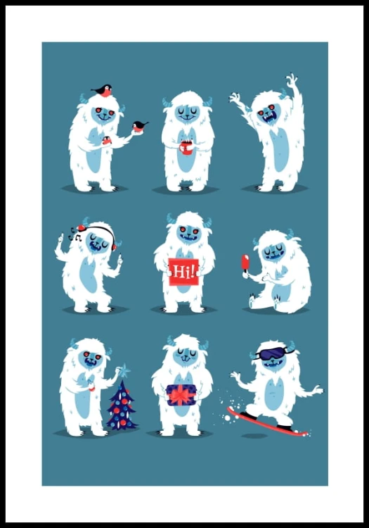 Plakat świąteczny yeti z białym marginesem