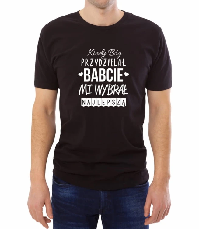 Czarna koszulka męska Bóg przydzielał babcie