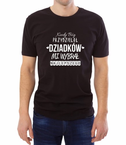 Czarna koszulka męska kiedy Bóg przydzielał dziadków