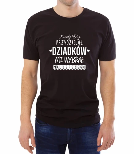 Czarna koszulka męska kiedy Bóg przydzielał dziadków