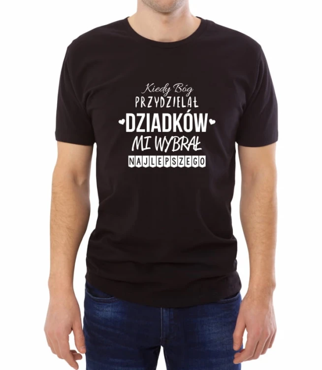 Czarna koszulka męska kiedy Bóg przydzielał dziadków