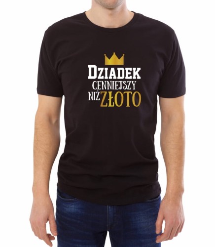 Czarna koszulka męska z napisem "dziadek cenniejszy niż złoto"