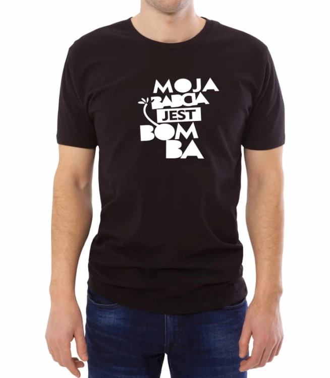 Czarny męski T-shirt babcia jest bomba