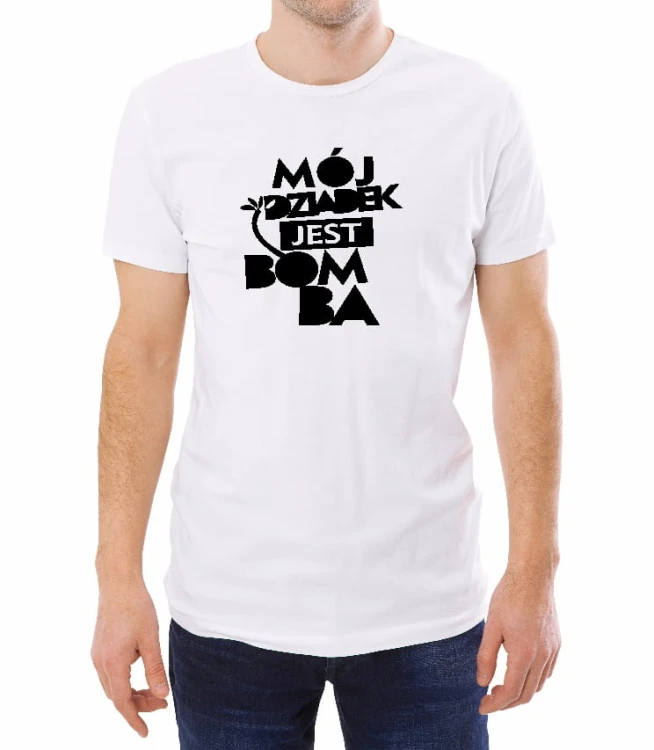 Biały męski T-shirt dziadek jest bomba