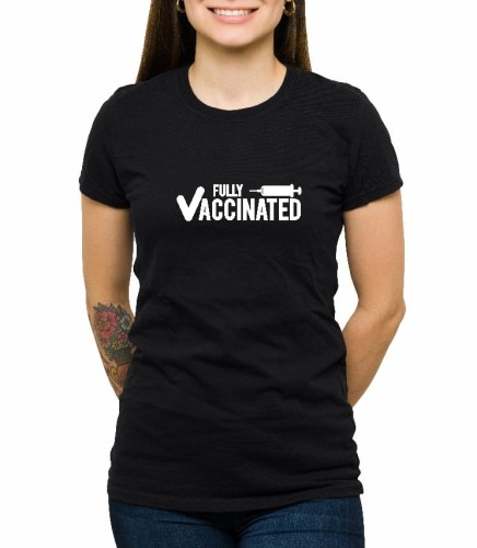 Czarna damska koszulka fully vaccinated