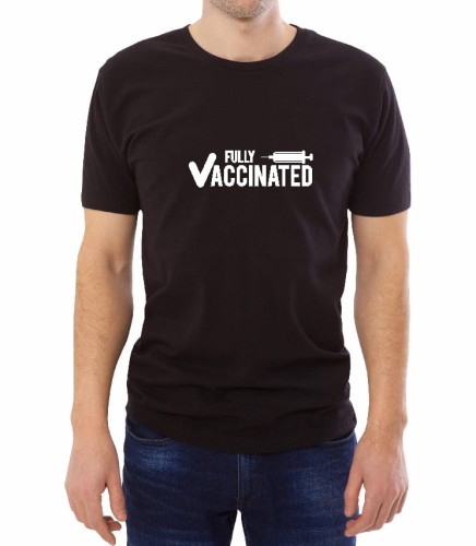 Czarny męski T-shirt z nadrukiem dla osób zaszczepionych na covid