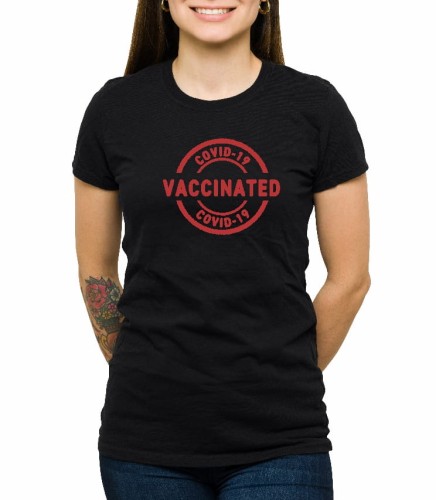 Czarny damski T-shirt covid-19 vaccinated