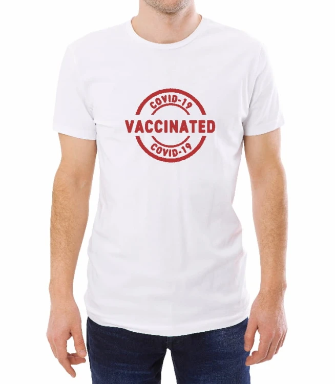 Biały męski T-shirt covid-19 vaccinated