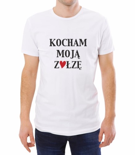 Biały męski T-shirt z tekstem "kocham moją zołzę"