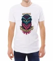 Biały T-shirt męski z sową i napisem music is my life