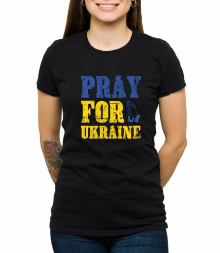 Czarna damska koszulka módl się za Ukrainę