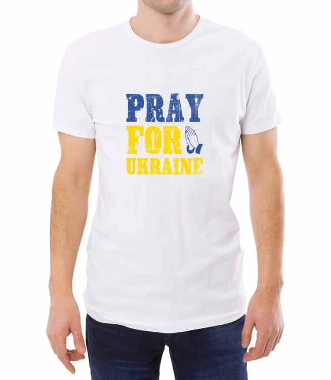 Męska biała koszulka pray for Ukraine