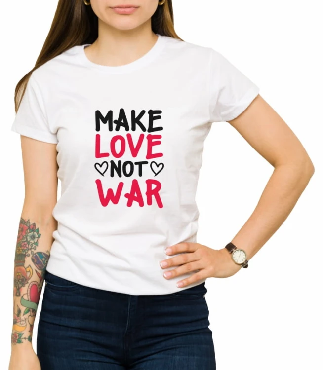 Biała koszulka damska make love not war