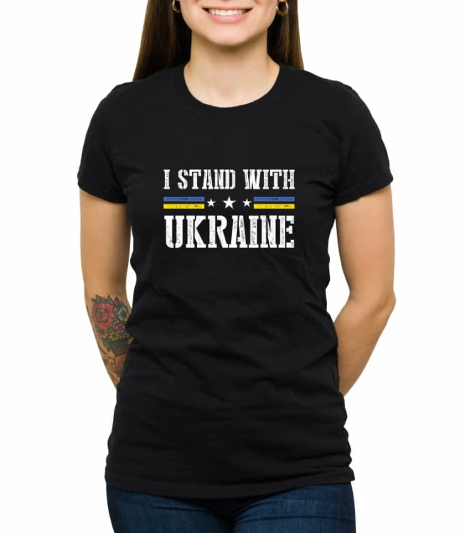 Czarna damska koszulka I stand with Ukraine