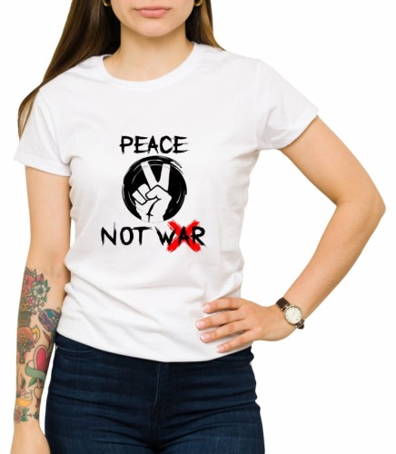 Biała damska koszulka peace not war
