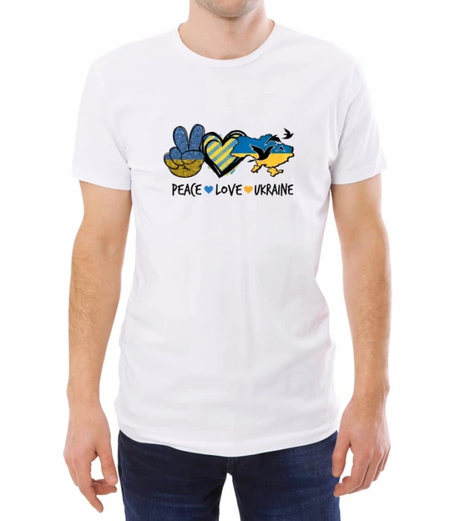 Biała męska koszulka peace love Ukraine