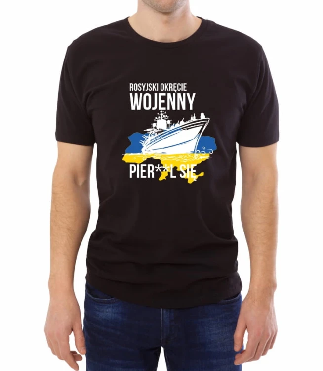 Czarna męska koszulka rosyjski okręcie pier... się