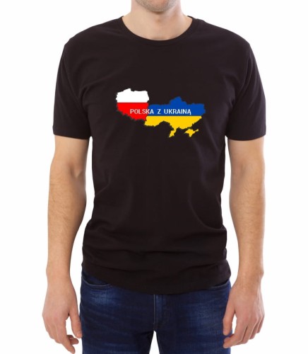 Czarna męska koszulka Polska z Ukrainą