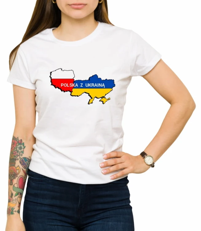 Biała damska koszulka Polska z Ukrainą