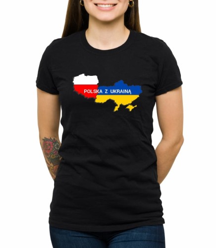 Czarna damska koszulka Polska z Ukrainą