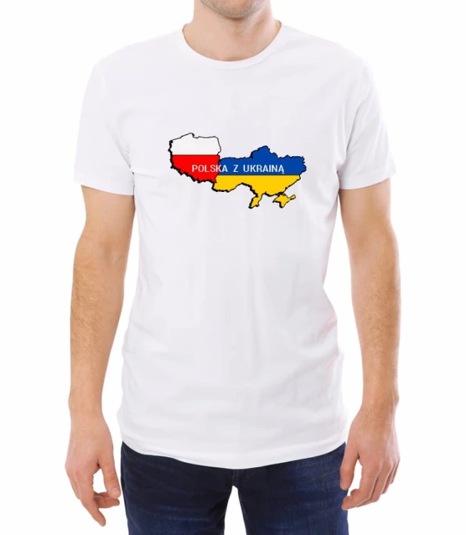 Biała męska koszulka Polska z Ukrainą