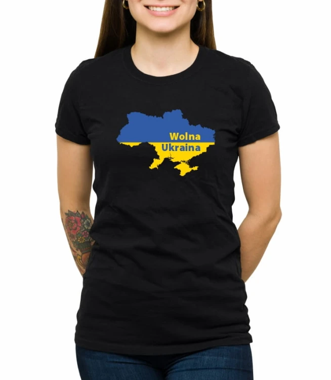 Czarna damska koszulka wolna Ukraina