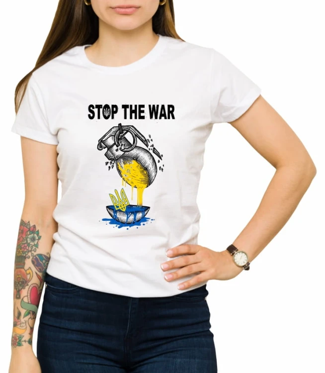 Biała damska koszulka stop the war 01