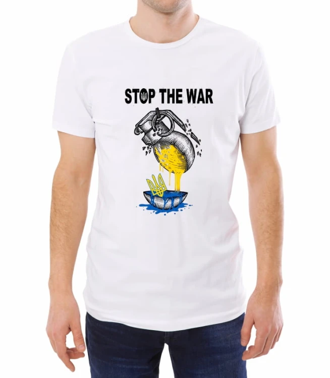 Biała męska koszulka stop the war 01