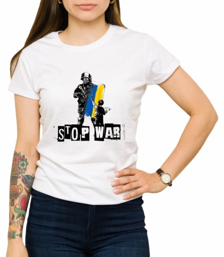 Biała damska koszulka stop the war 05