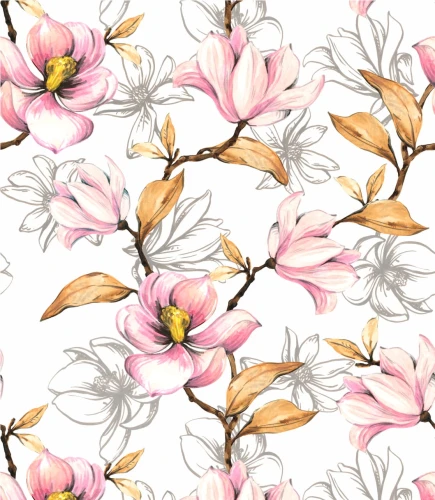 Próbka tapety magnolia malowana akwarelą