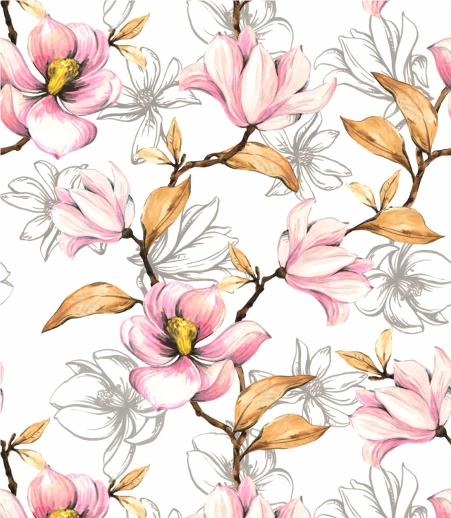 Próbka tapety magnolia malowana akwarelą