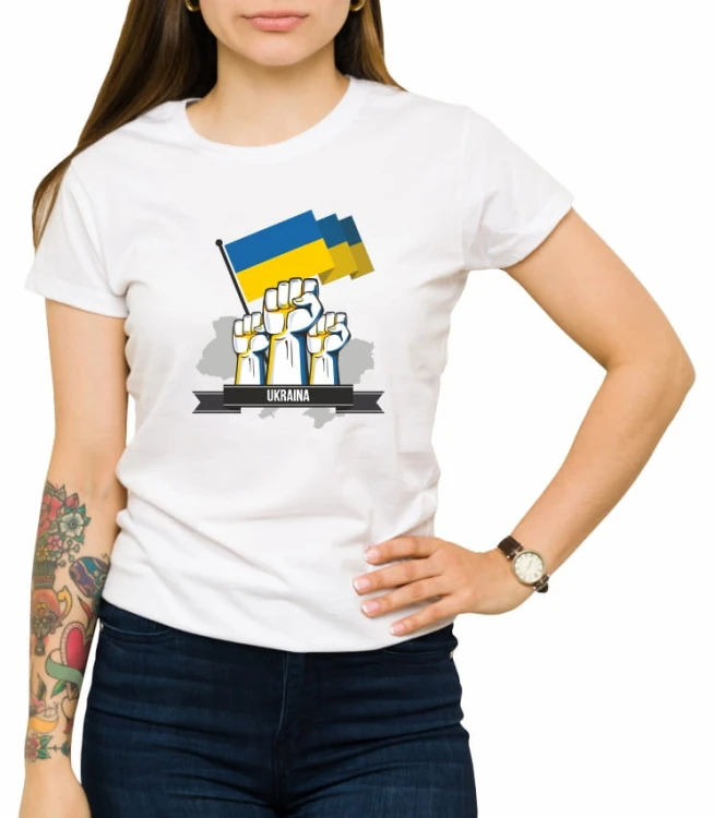 Biała damska koszulka wspieramy Ukrainę