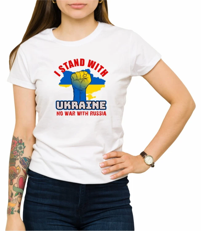 Biała damska koszulka stand with Ukraine 03