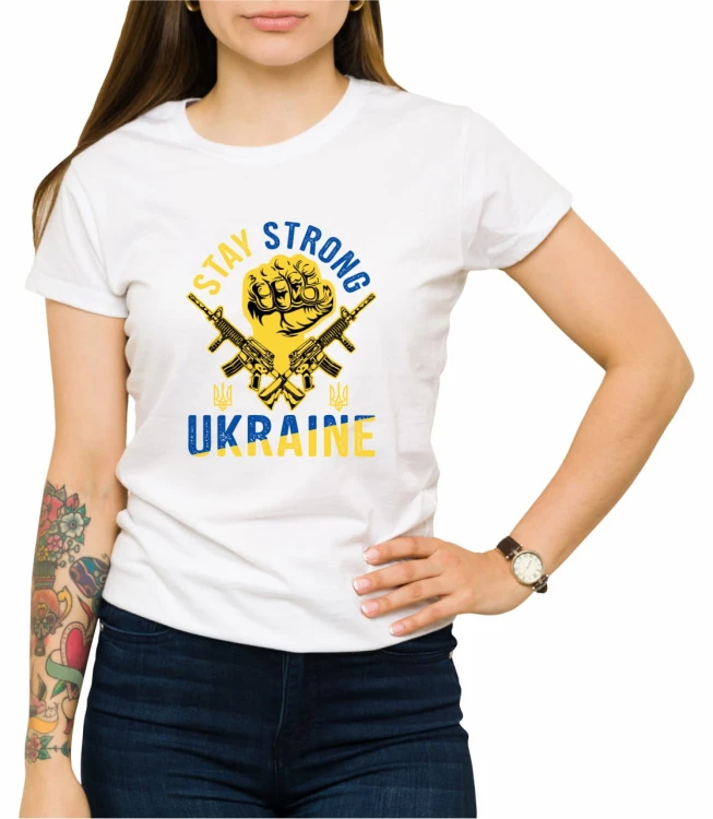 Biała damska koszulka stay strong Ukraine