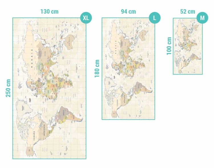 Naklejka mapa świata w sepii - wymiary