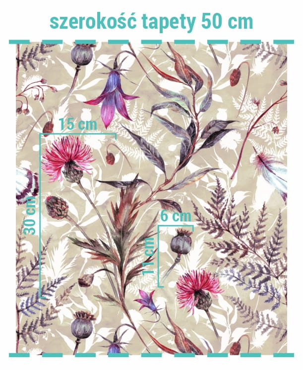 Wielkość wzoru na tapecie kwiaty na łące