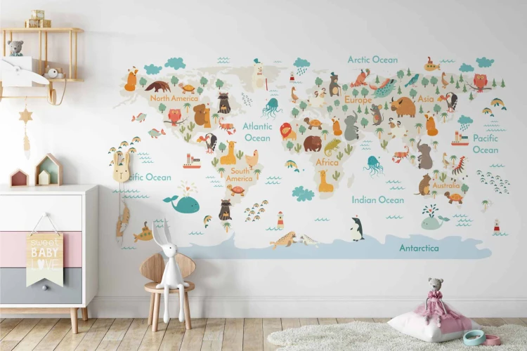 Naklejka mapa świata - wizualizacja ze znacznikami
