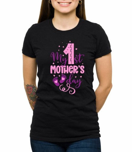 Czarna damska koszulka my first mother day