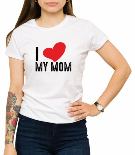 Biała damska koszulka I love my mom 02